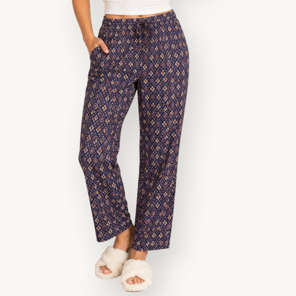 Chaps Womens Navy Blue Geometric Print Viscose Boho Lounge Pajama Pants Small